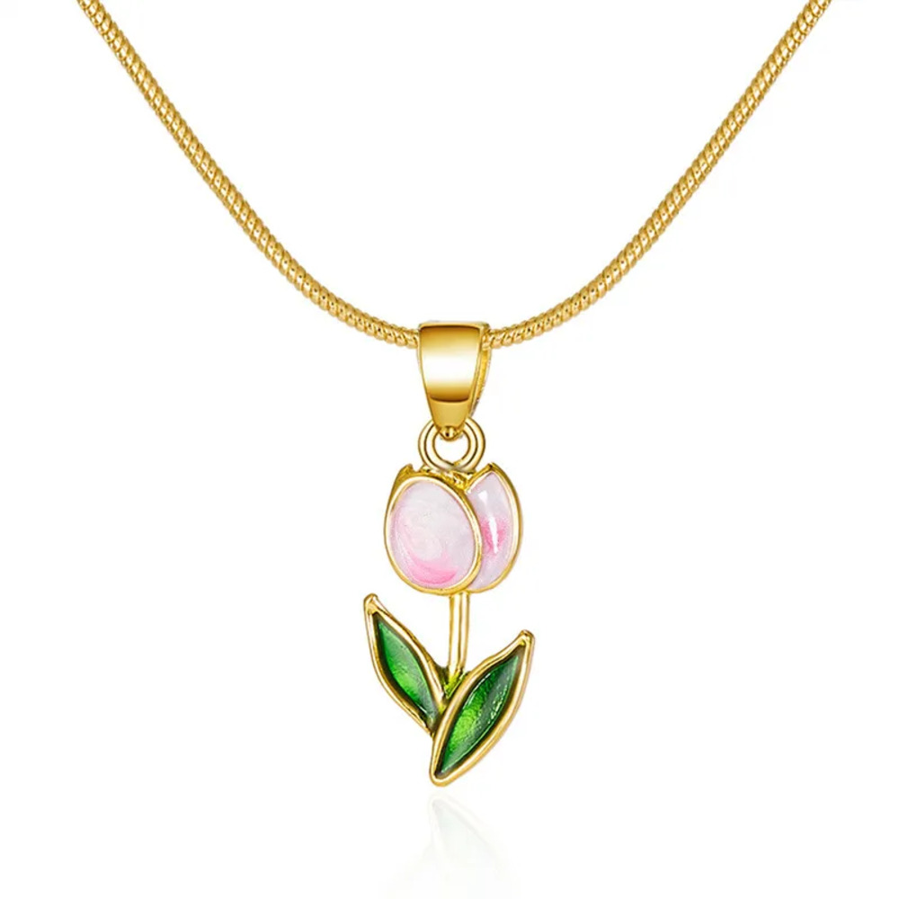 Tulip Pendant Necklace in Pink and White